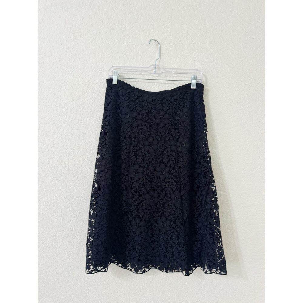 Garnet Hill Black Floral Lace A-Line Midi Skirt Women's Size 4 - Picture 2 of 4